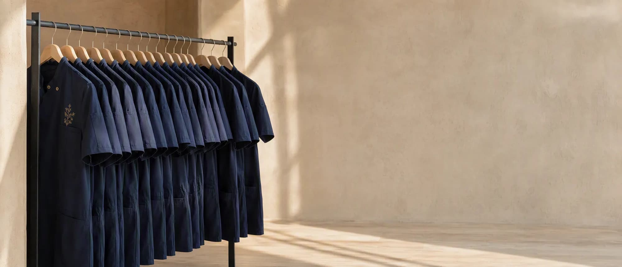 Arara com uniformes azul-marinho iguais, um deles com bordado dourado no peito
